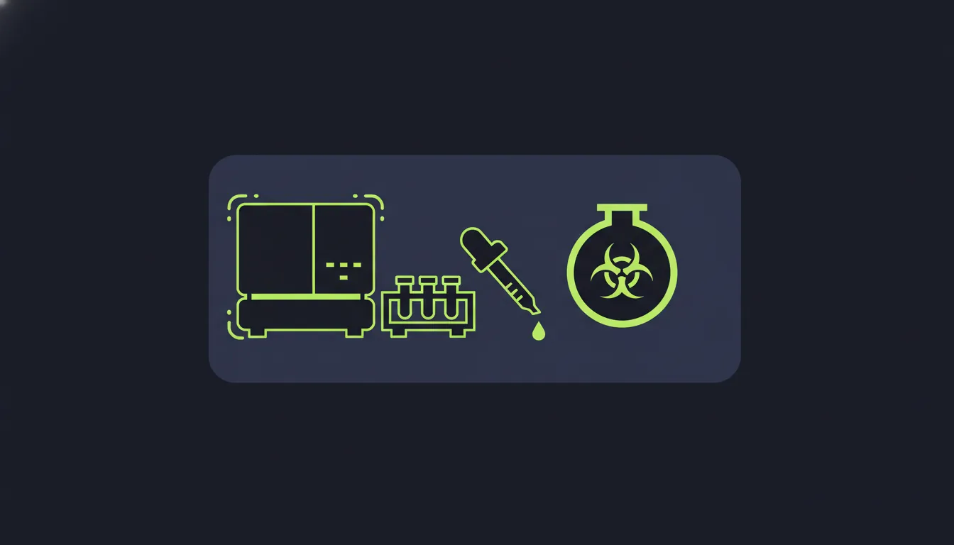 Minimalist illustration of a PCR kit and test sample