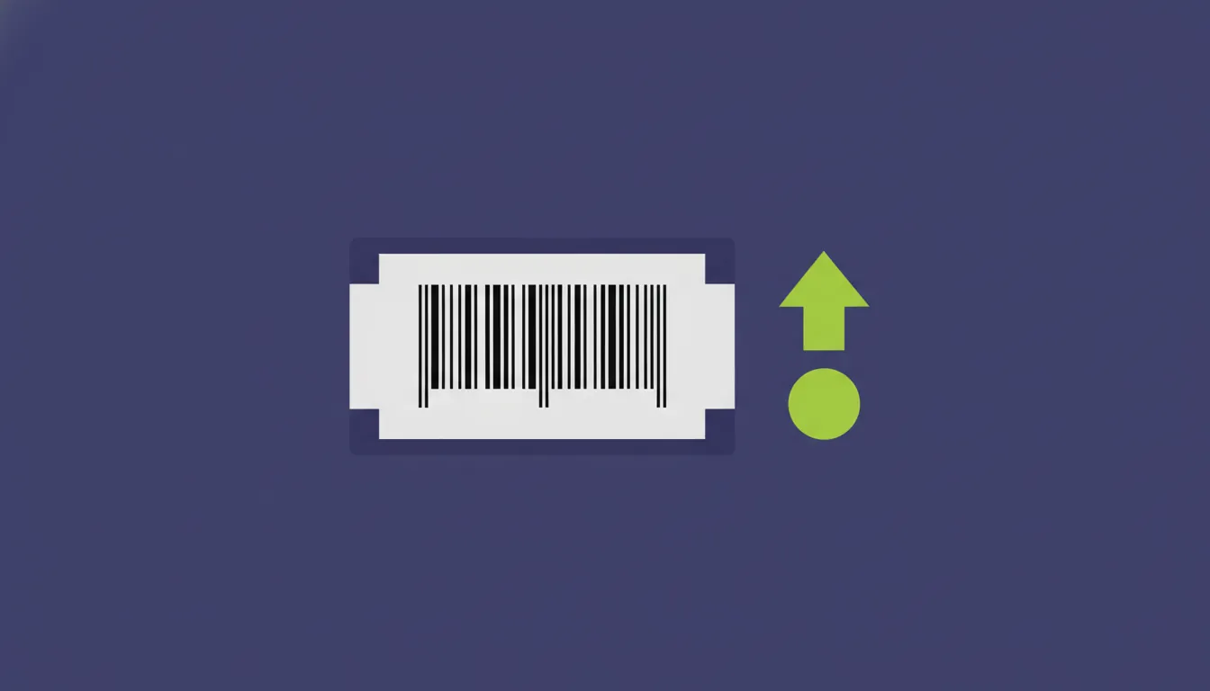 A flat design of a serialized product with a barcode on a solid background.