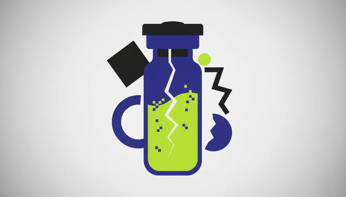 A minimalist illustration of a pharmaceutical vial representing counterfeit drugs.