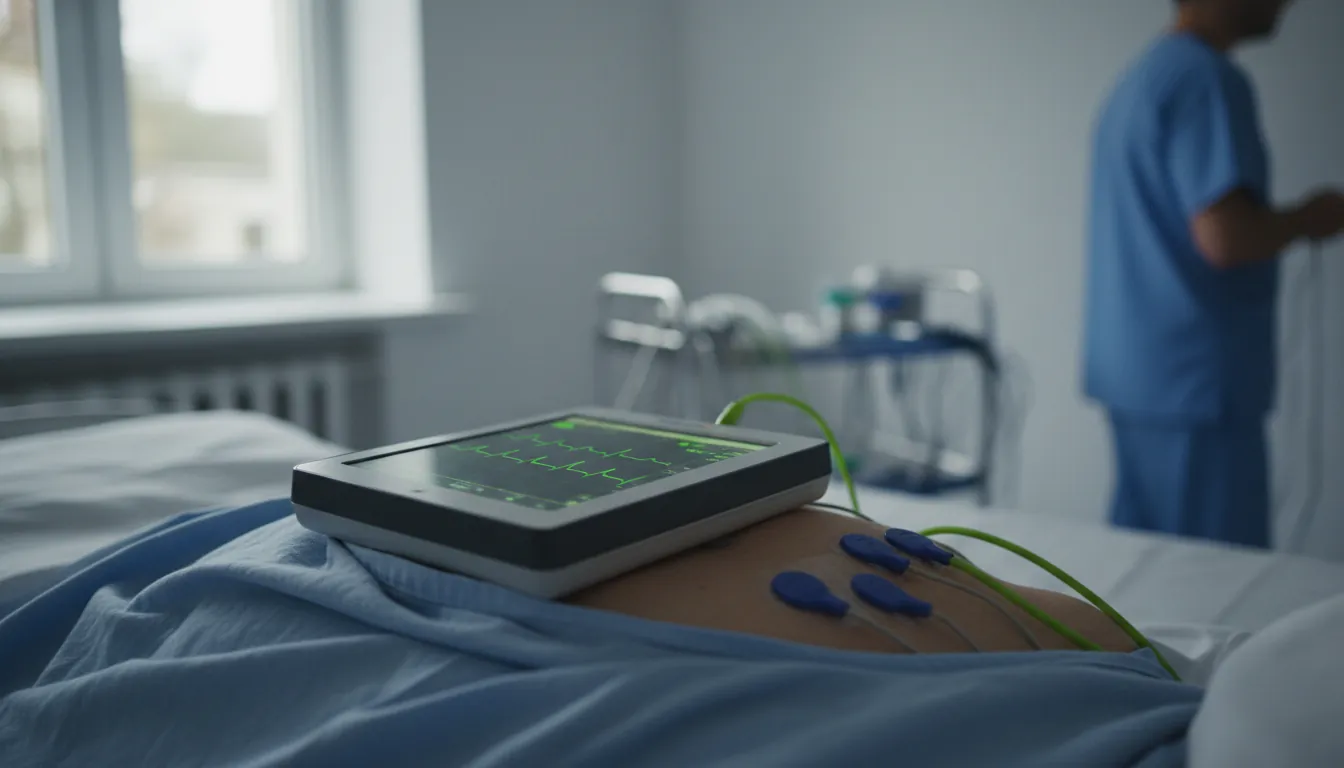ECG monitor on a patient's chest in a clinical setting