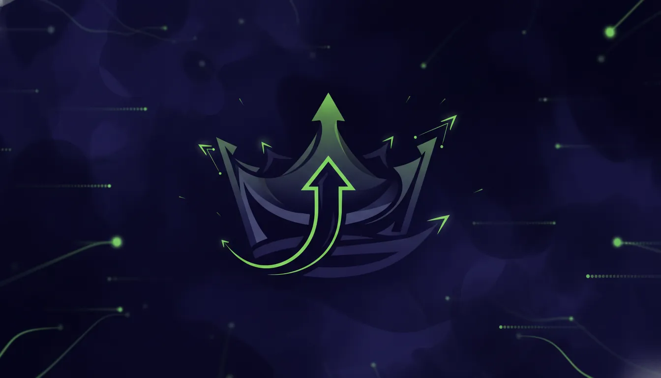 A minimalist crown with an upward arrow, symbolizing growth in biotech investments.