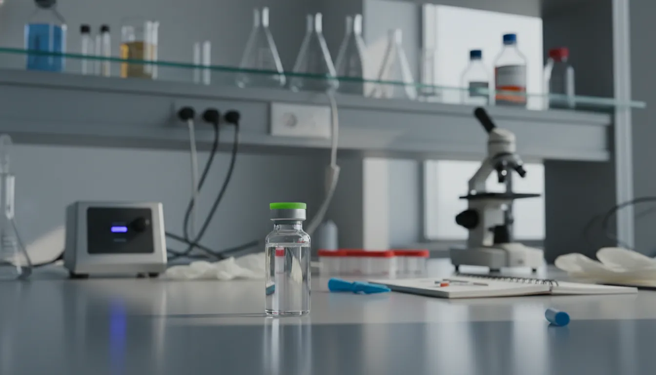 Vial of RNA editing compound on a lab table