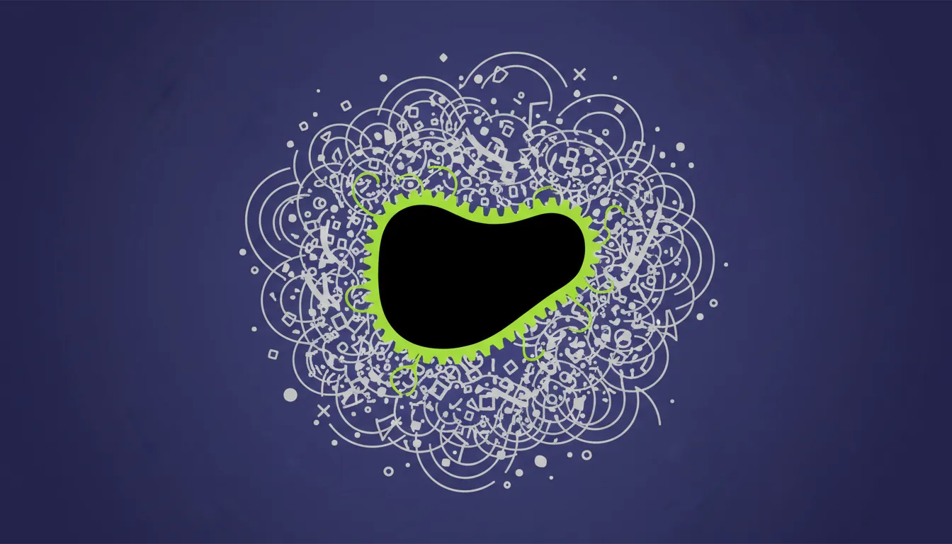 A flat illustration of a tumor cell surrounded by data outlines.