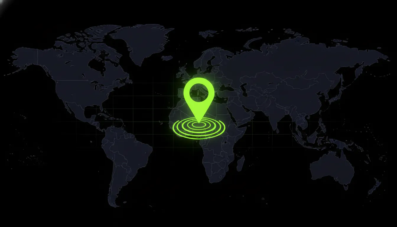 A minimalist representation of a map with a location pin, symbolizing expansion in Europe and the US.