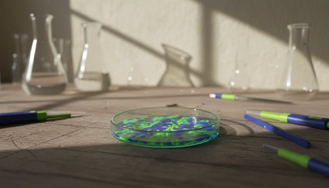 A petri dish with cell culture in a laboratory setting