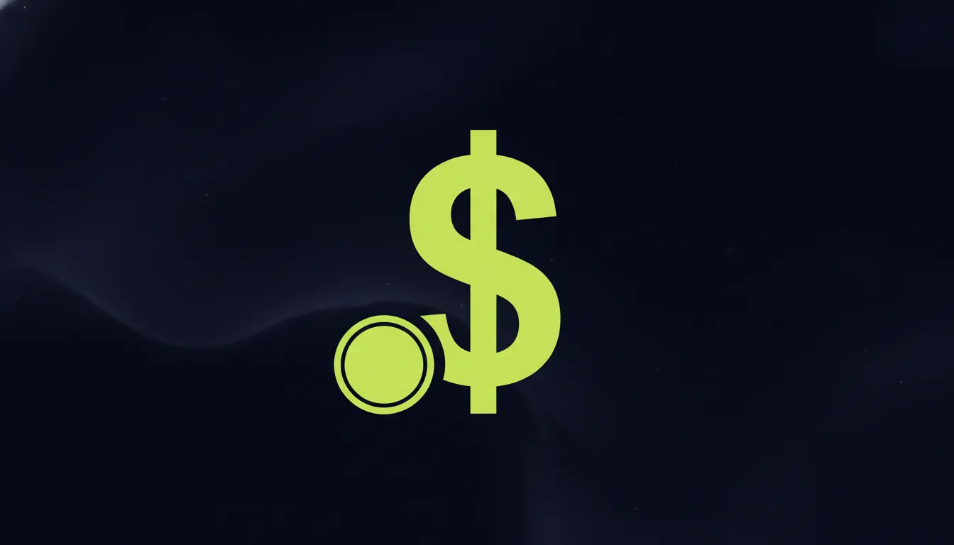 A minimalist illustration of a dollar sign and a coin in a dark palette.