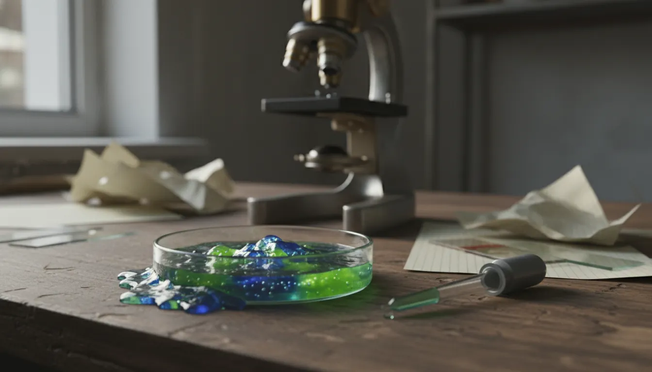 A petri dish and pipette on a lab bench