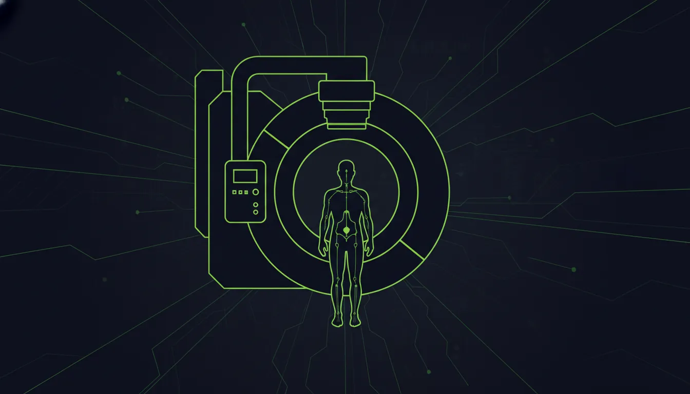Minimalist illustration of a medical imaging device in a hospital setting