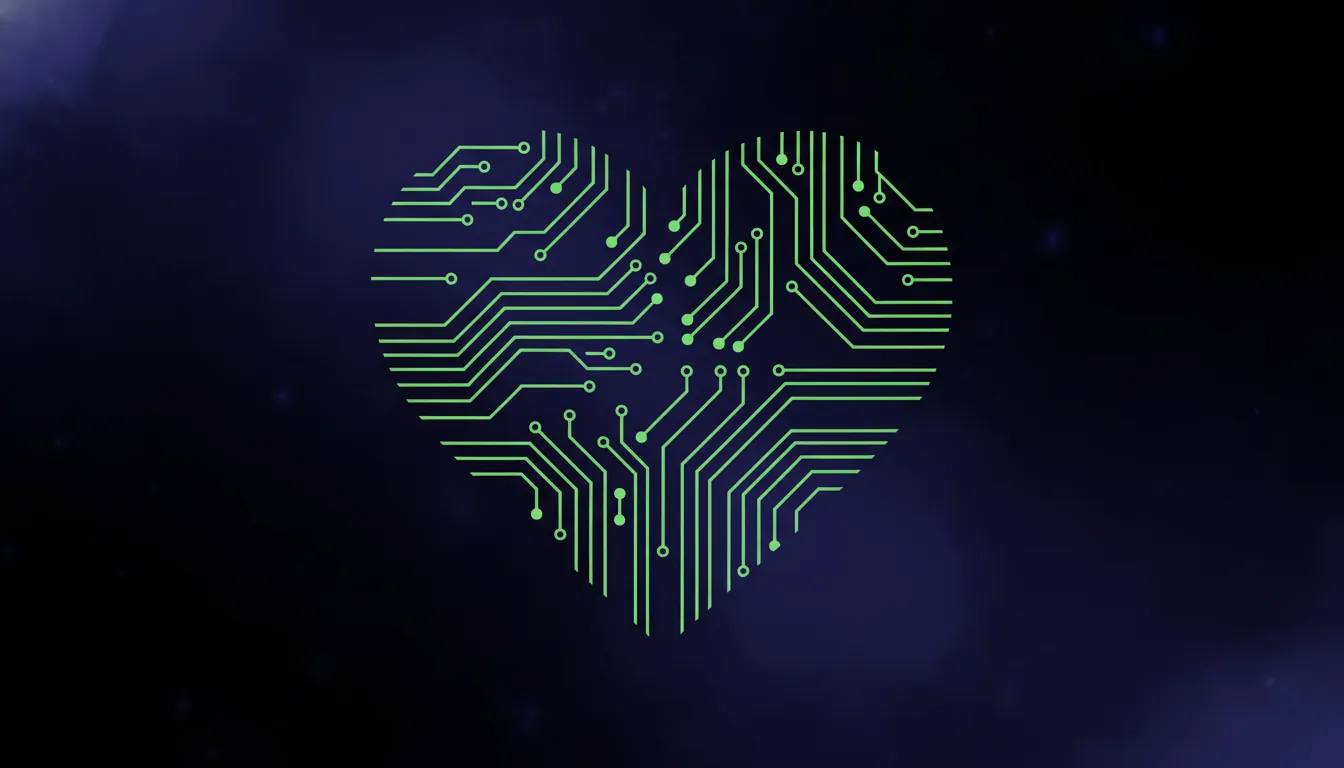Minimalist heart silhouette with circuit pattern