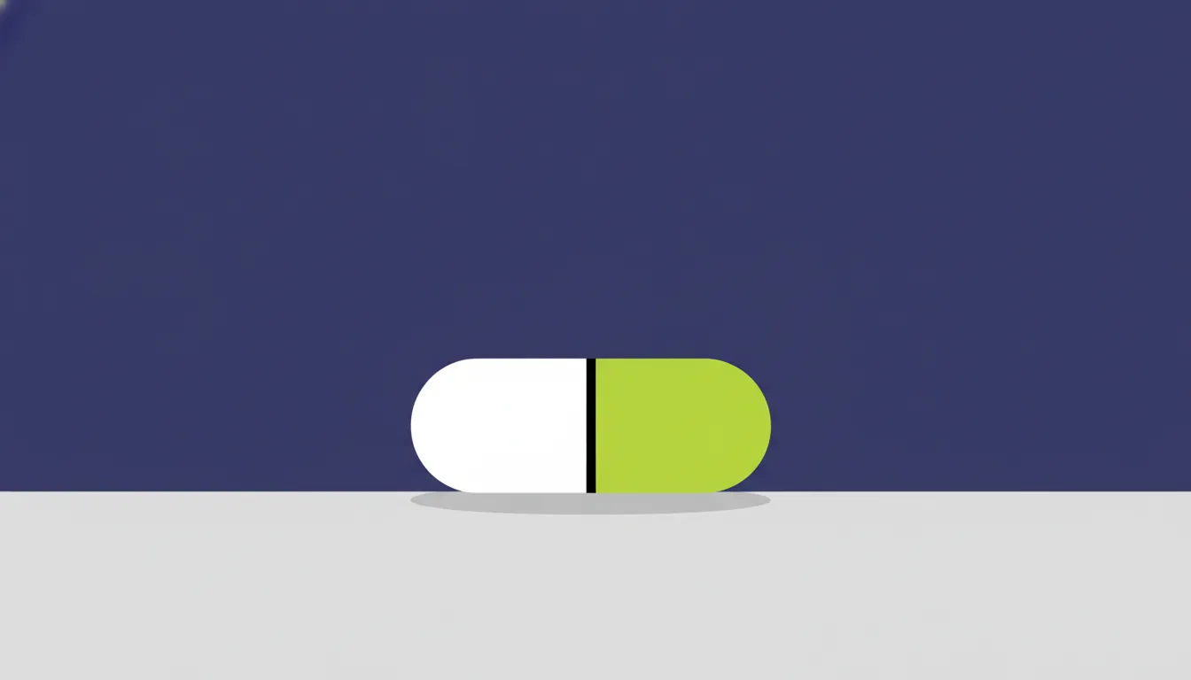 A minimalist illustration of a pill on a solid background.