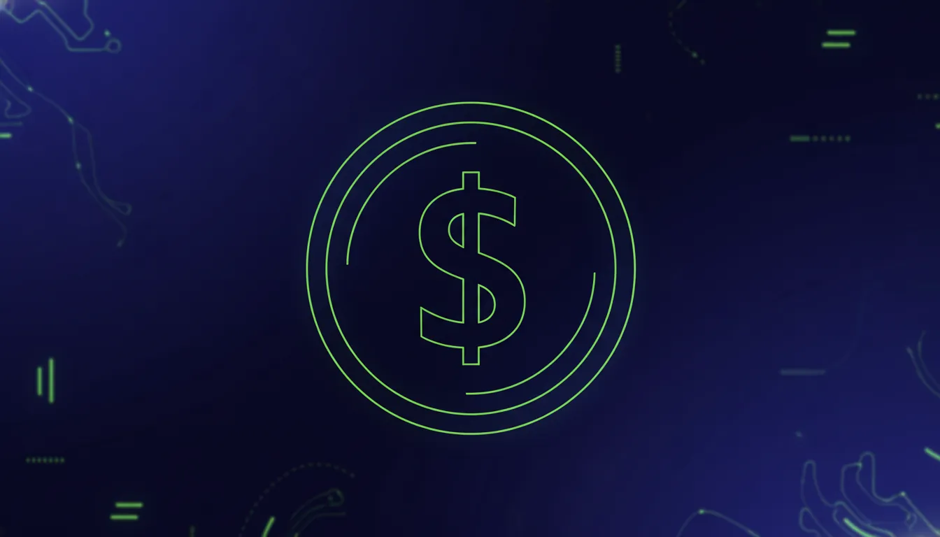 A minimalist illustration of a coin representing cash dividends in a dark palette.