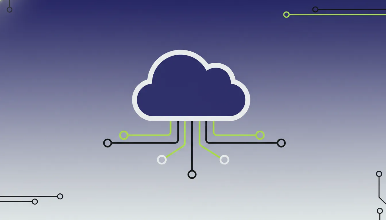 A minimalist cloud icon with a data network silhouette beneath it, symbolizing cloud infrastructure in healthcare.