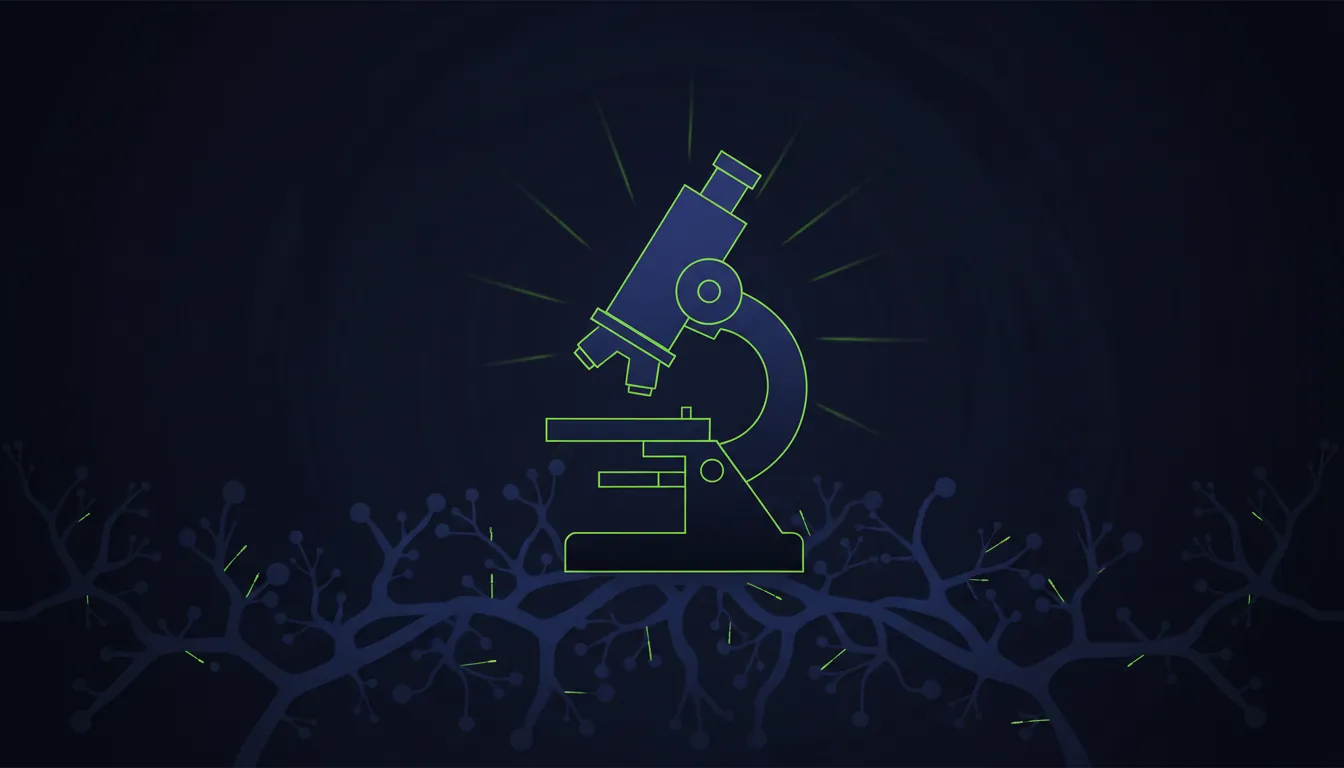 A minimalist illustration of a microscope against a dark background, symbolizing diagnostics.