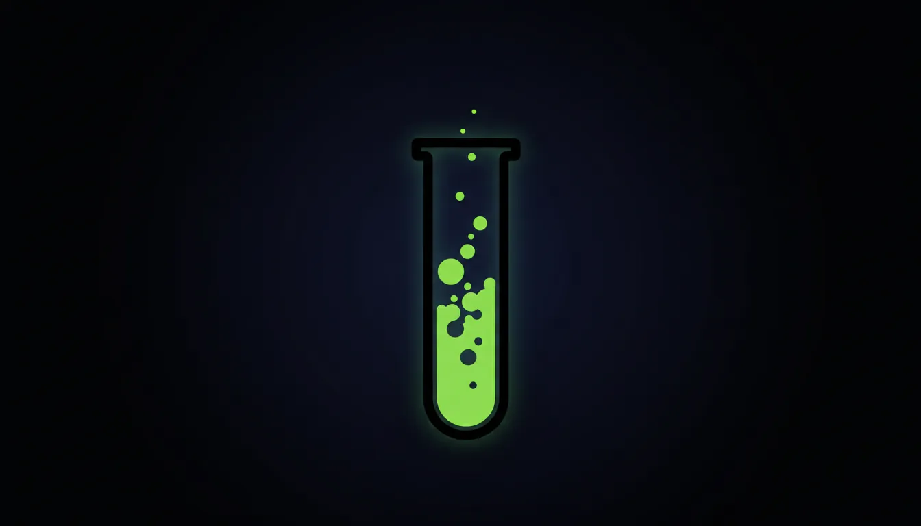 A minimalist illustration of a test tube with bubbles, symbolizing drug discovery.