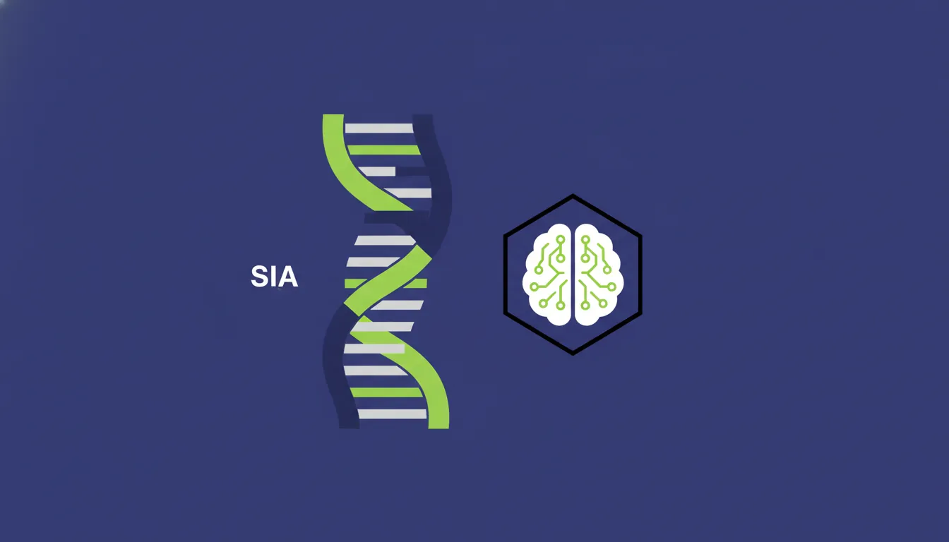 Flat illustration of siRNA molecule and AI brain icon