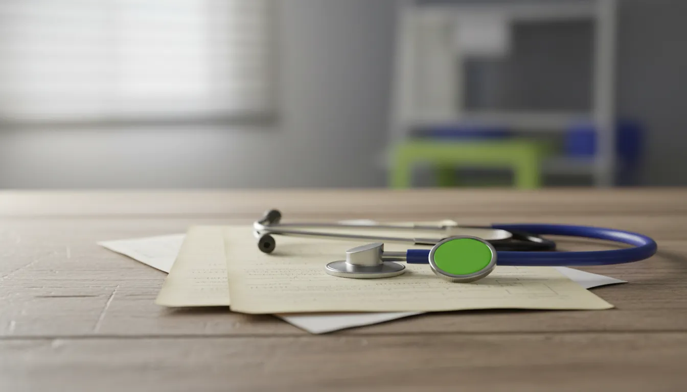 A medical chart and stethoscope in a clinical setting