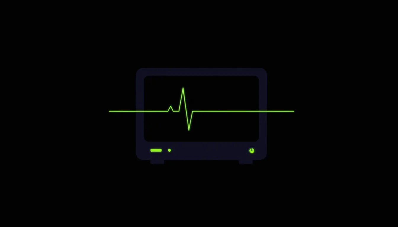 A minimalist heart rate monitor icon against a dark background.