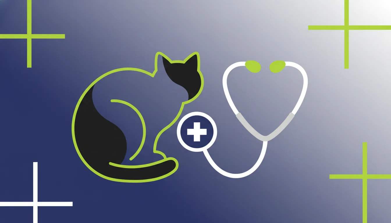 Flat illustration of a companion animal and a veterinary stethoscope on a solid background.