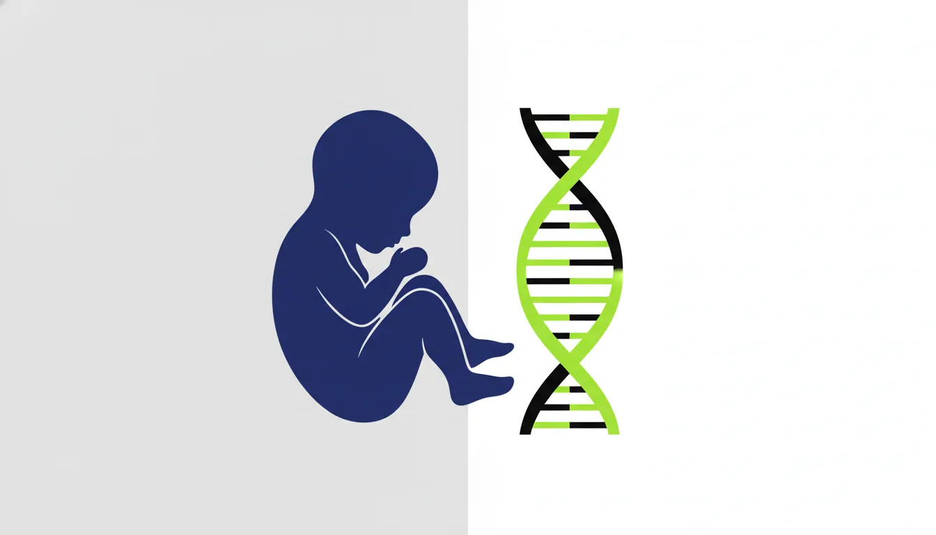 A minimalist illustration of a fetus and DNA strand representing non-invasive prenatal testing.