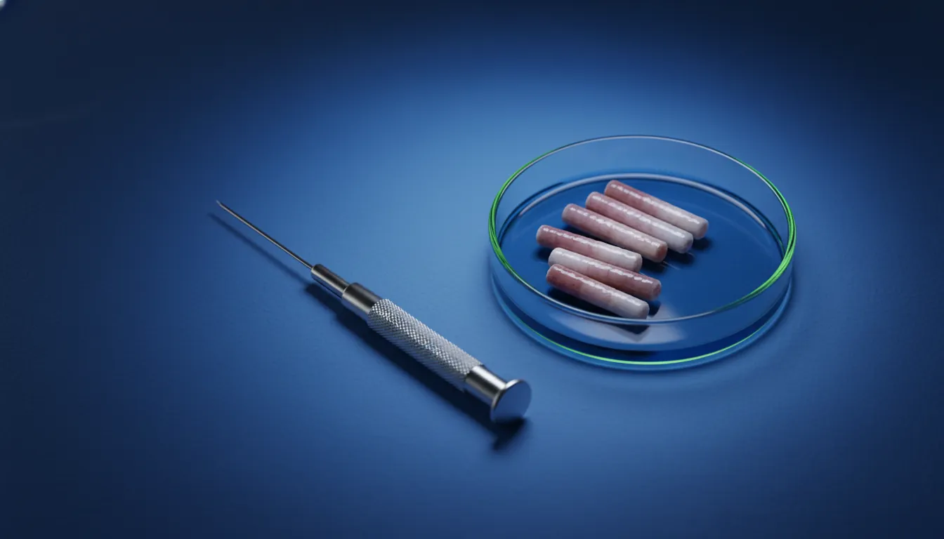 A prostate biopsy needle and sample in a clinical setting.