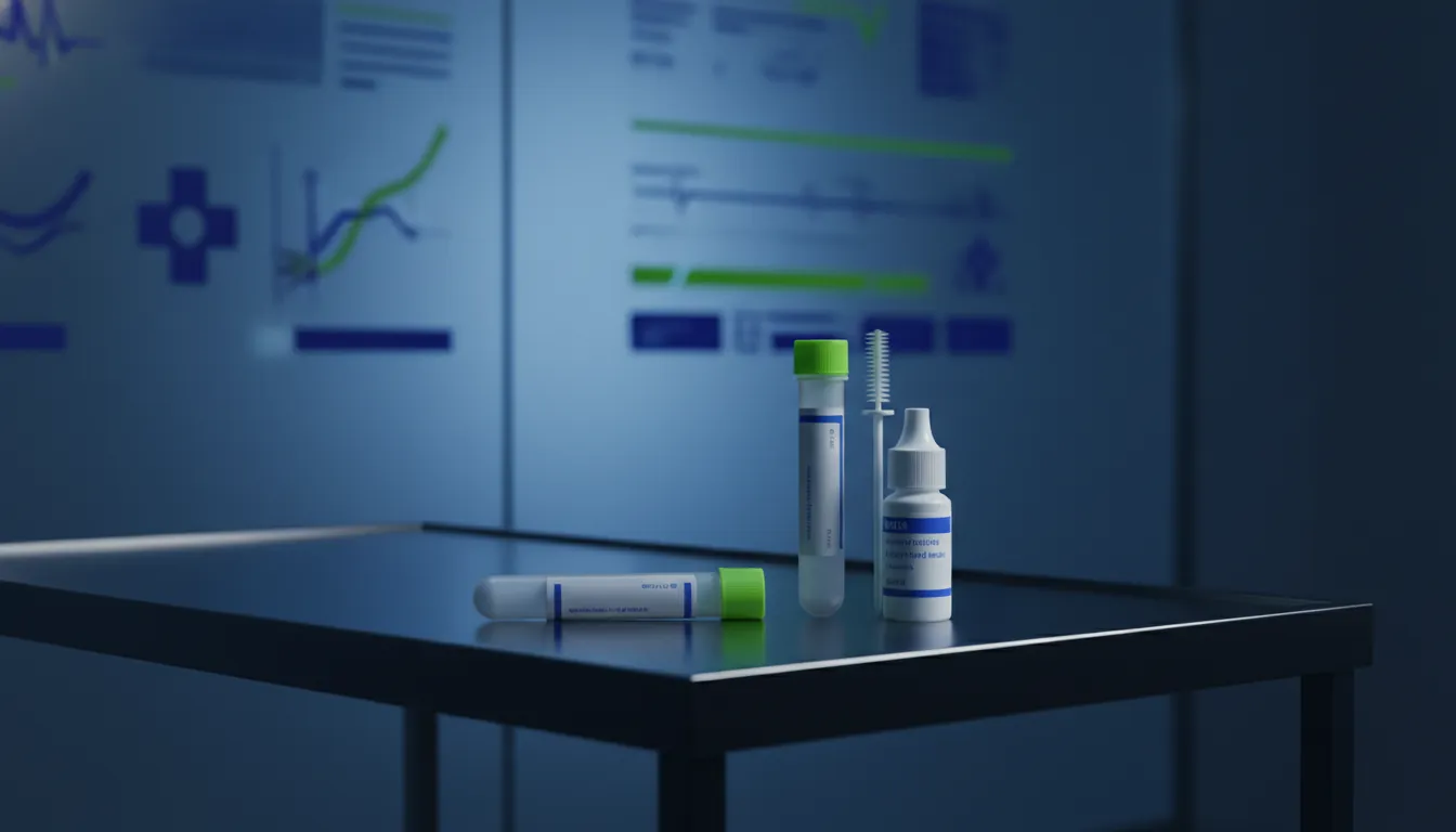 Prostate test kit on examination table in a clinical setting
