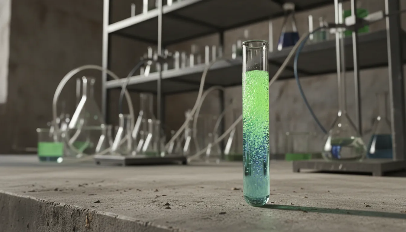 A test tube with an enzyme sample in a laboratory setting.