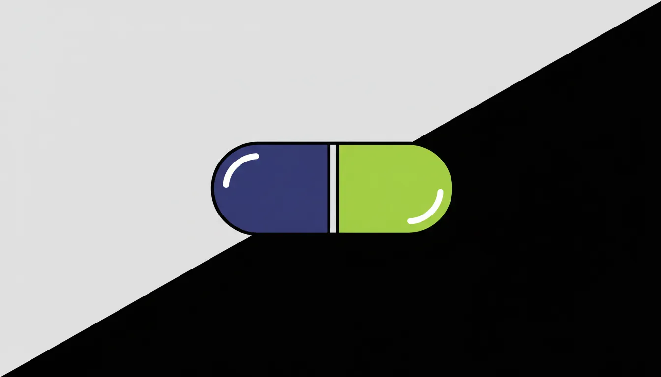A minimalist illustration of a pill against a solid background.