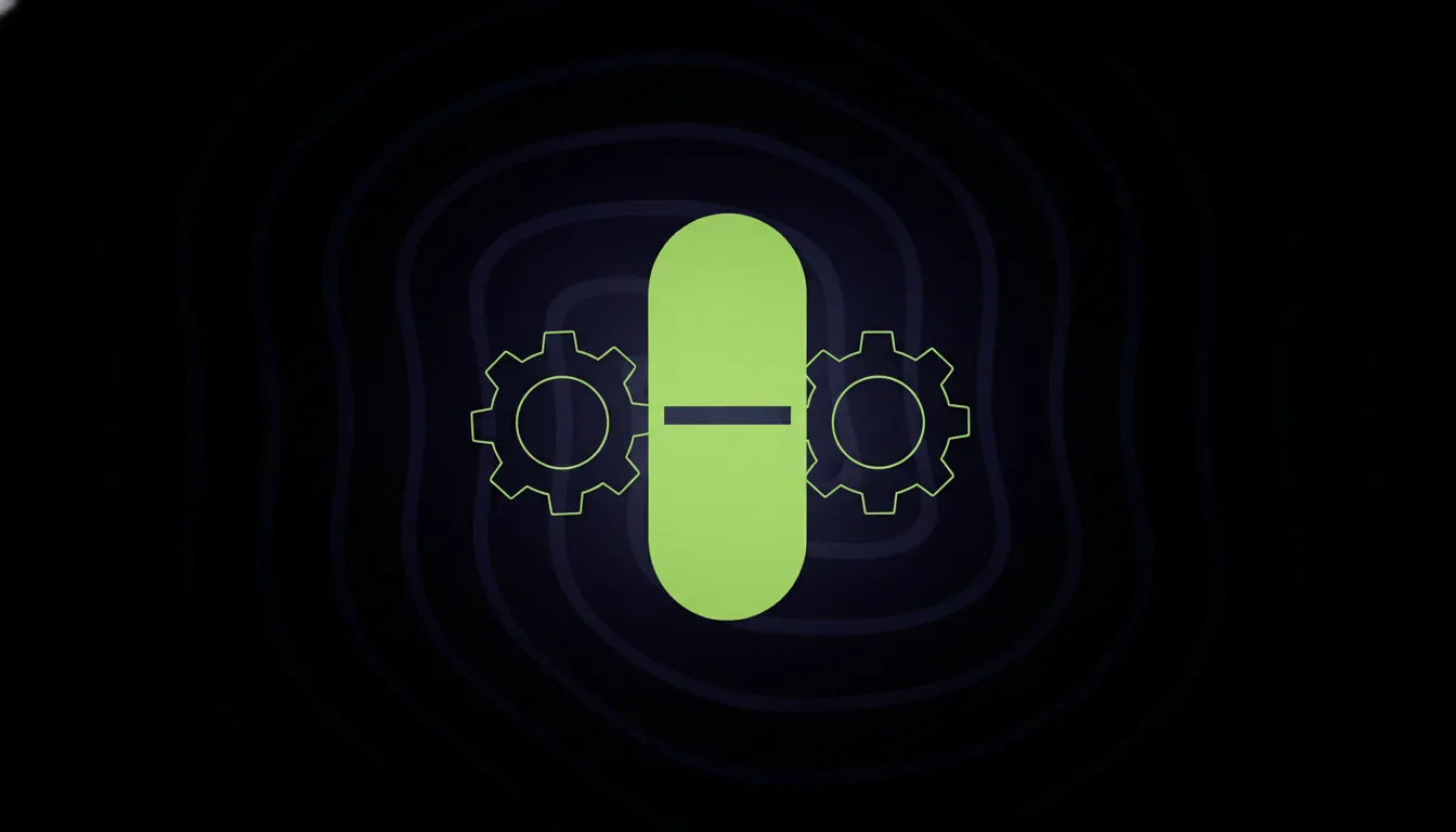 A minimalist illustration of a pill on a dark background.