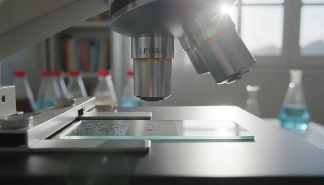 A tissue sample under a microscope in a lab setting