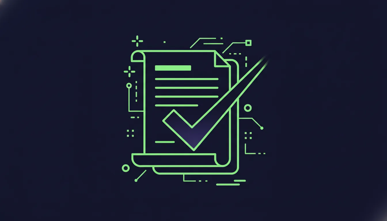 A minimalist representation of a contract with a checkmark, symbolizing agreements in pharma and medtech.