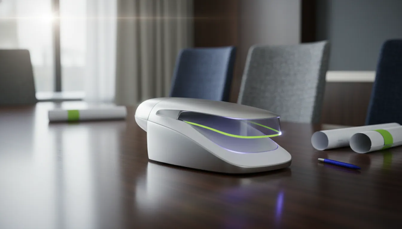 A medical device prototype on a conference table