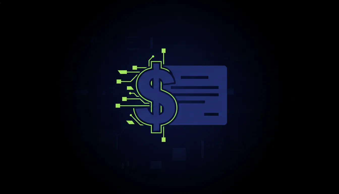 A minimalist illustration of a dollar sign and share certificate in a dark palette.