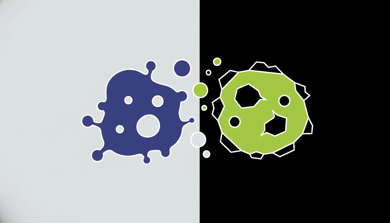 Illustration of a T cell interacting with a tumor cell in a minimalist style.