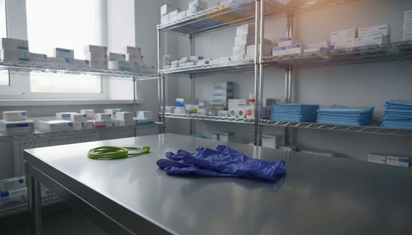 Surgical gloves on a hospital supply table