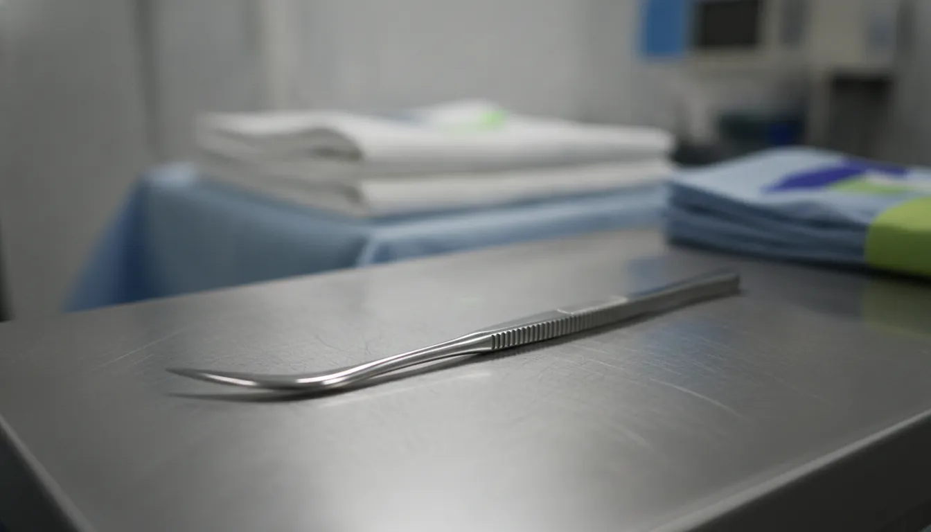A surgical instrument on a clinical table