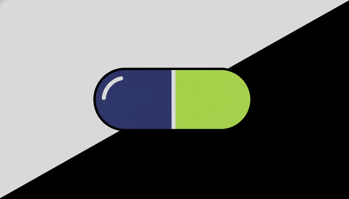 A minimalist illustration of a pill against a solid background.