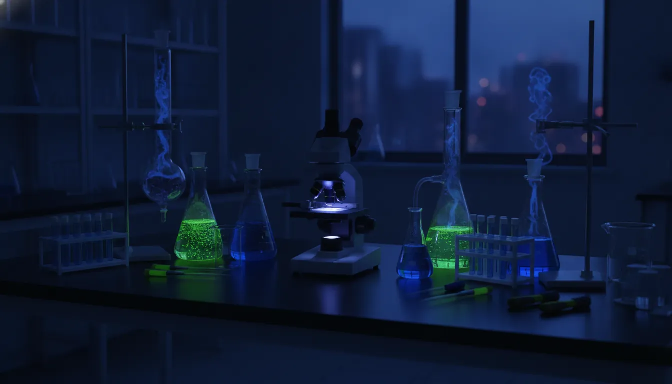 An epigenetic sample under a microscope in a dimly lit lab