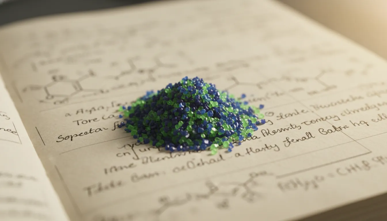 A drug compound on a laboratory notebook in a research lab