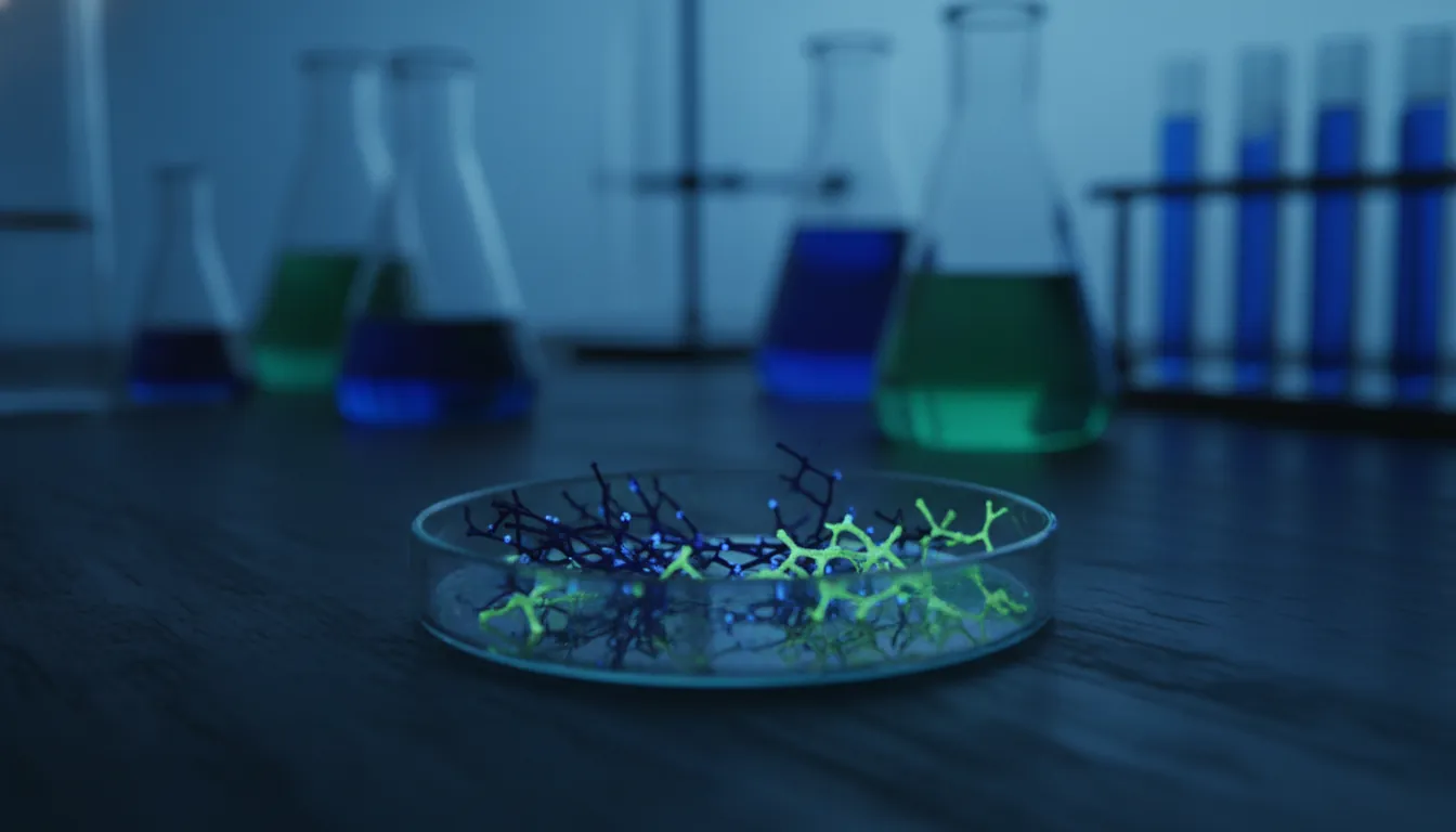 A plant tissue sample in a petri dish in a dimly lit lab