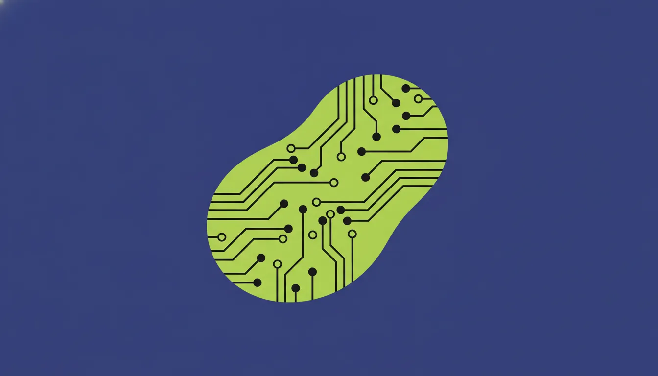 A minimalist representation of a cancer cell and AI technology in flat design.