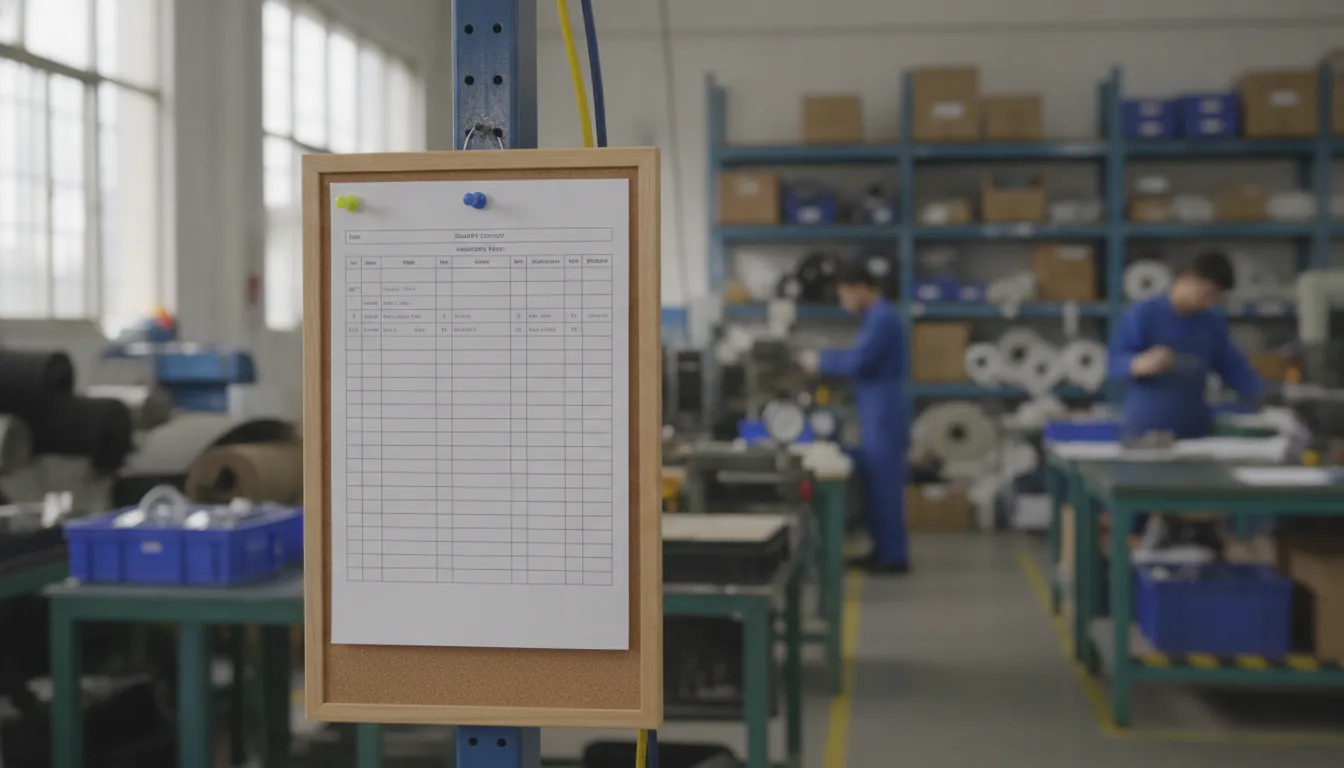 Quality control checklist in a manufacturing workspace