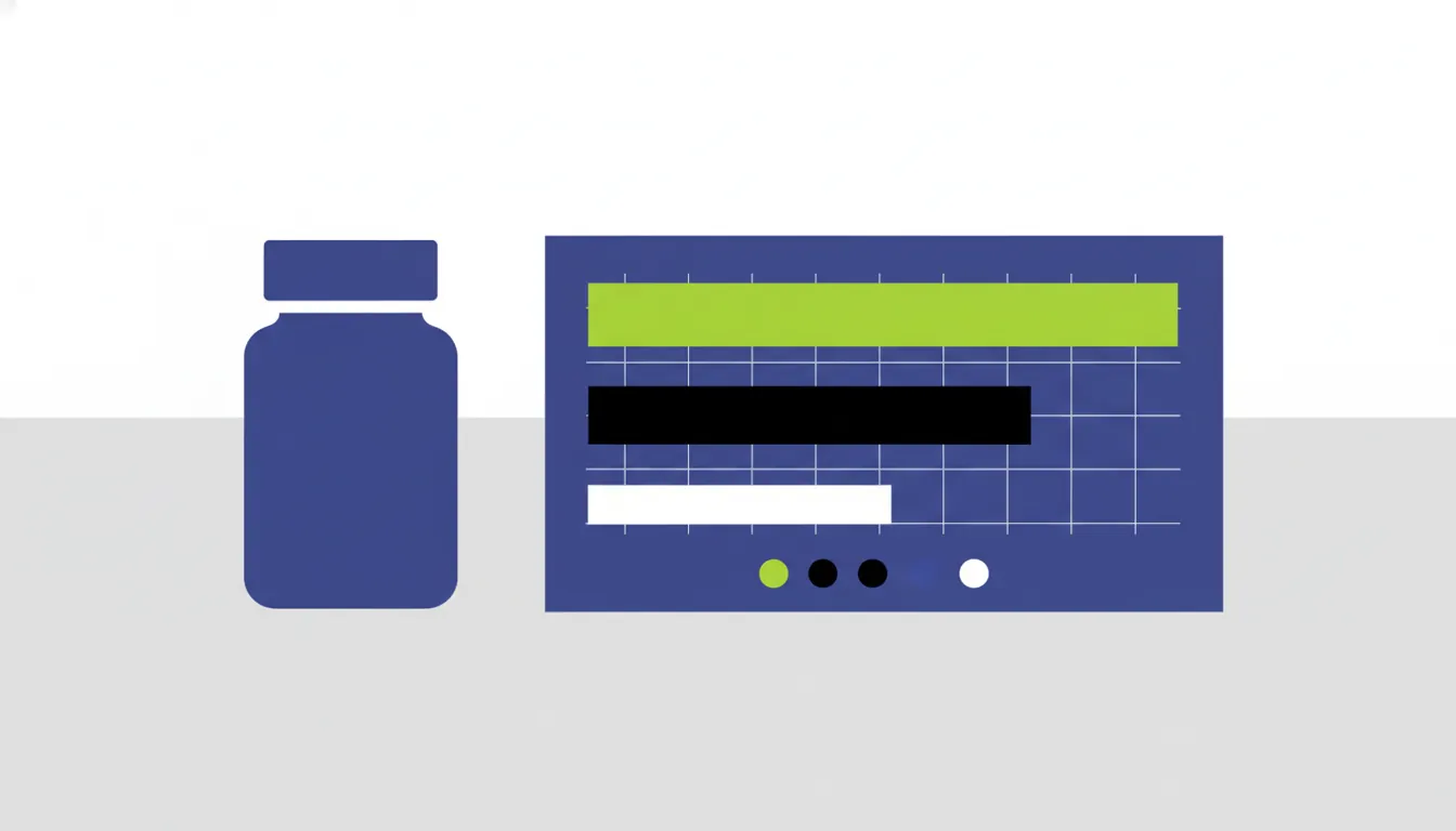 A minimalist representation of a pill bottle and a data chart in flat design.