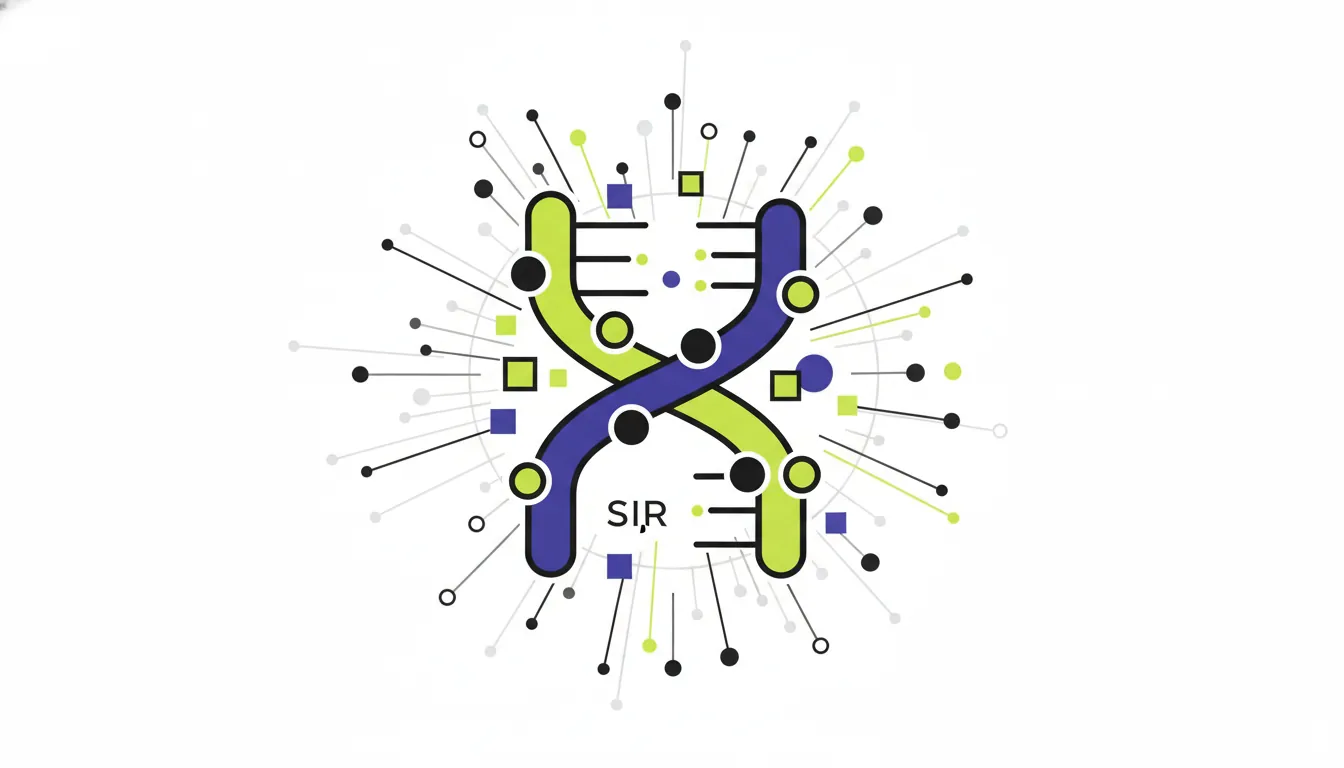 Flat illustration of siRNA molecule and AI model