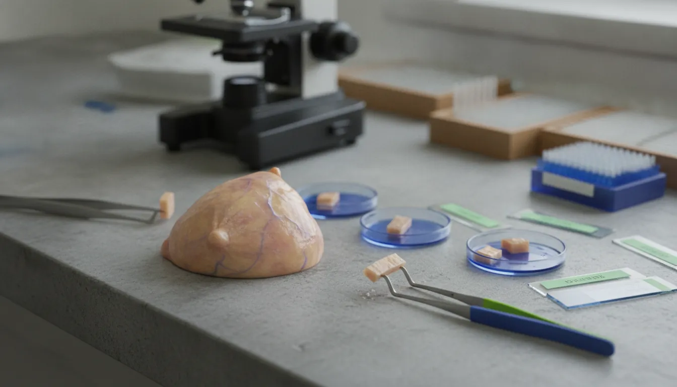A breast tissue sample in a lab setting