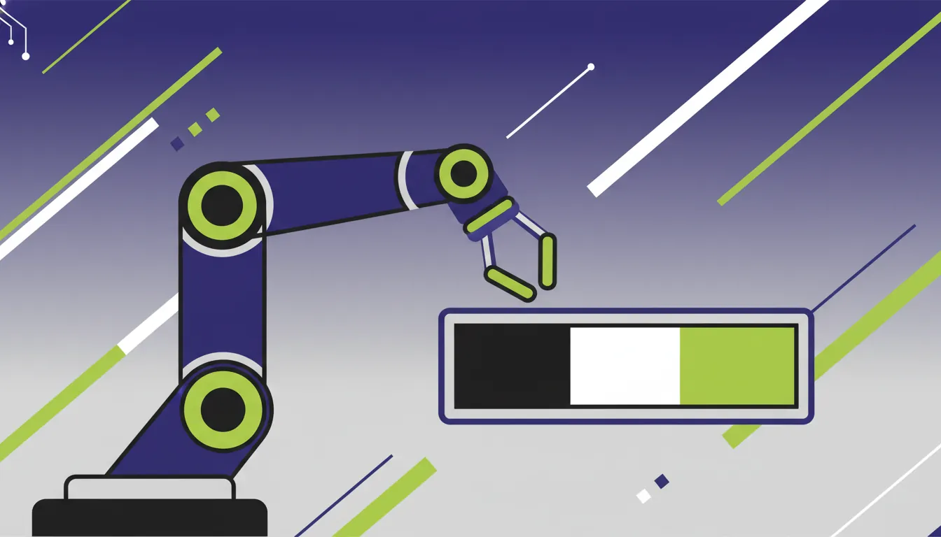 A minimalist illustration of a robotic arm and a test sample in a lab setting.