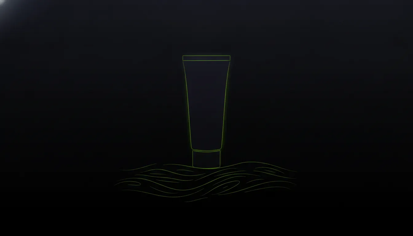 A minimalist illustration of a cream tube on a skin surface, symbolizing acne treatment.