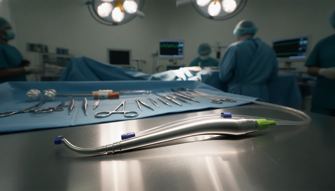 A cardiac surgical device on a surgical table in an operating room