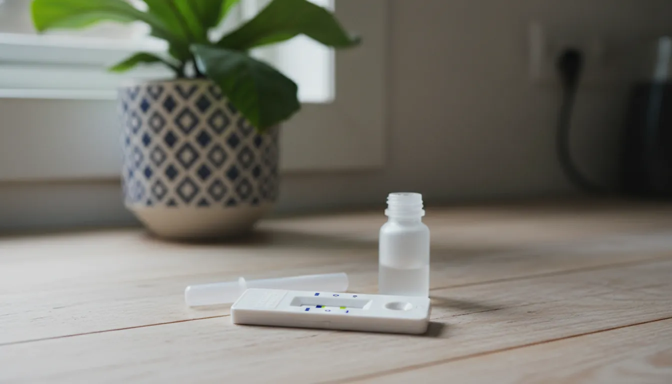Home testing kit for STDs on a kitchen counter