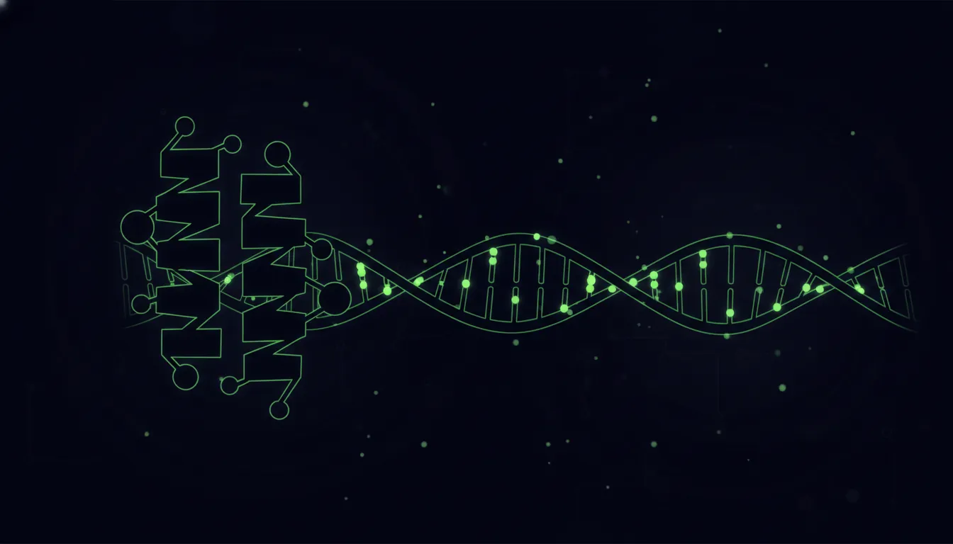 Minimalist illustration of a protein structure and DNA helix