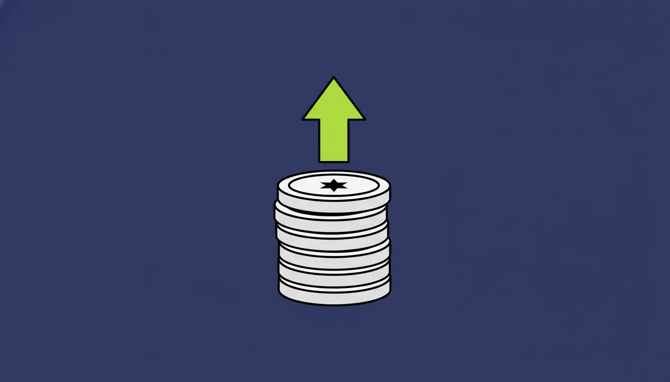 A minimalist representation of investment growth with coins and an upward arrow.